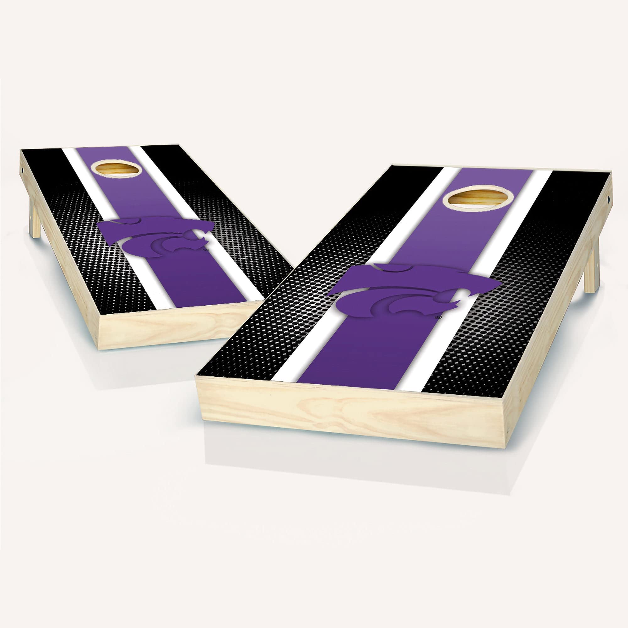 Premium Kansas State Stripe Cornhole Game Set - 2 Wooden Boards & 8 Bean Bags for Outdoor Tailgating, Backyard Parties, and College Game Day Fun
