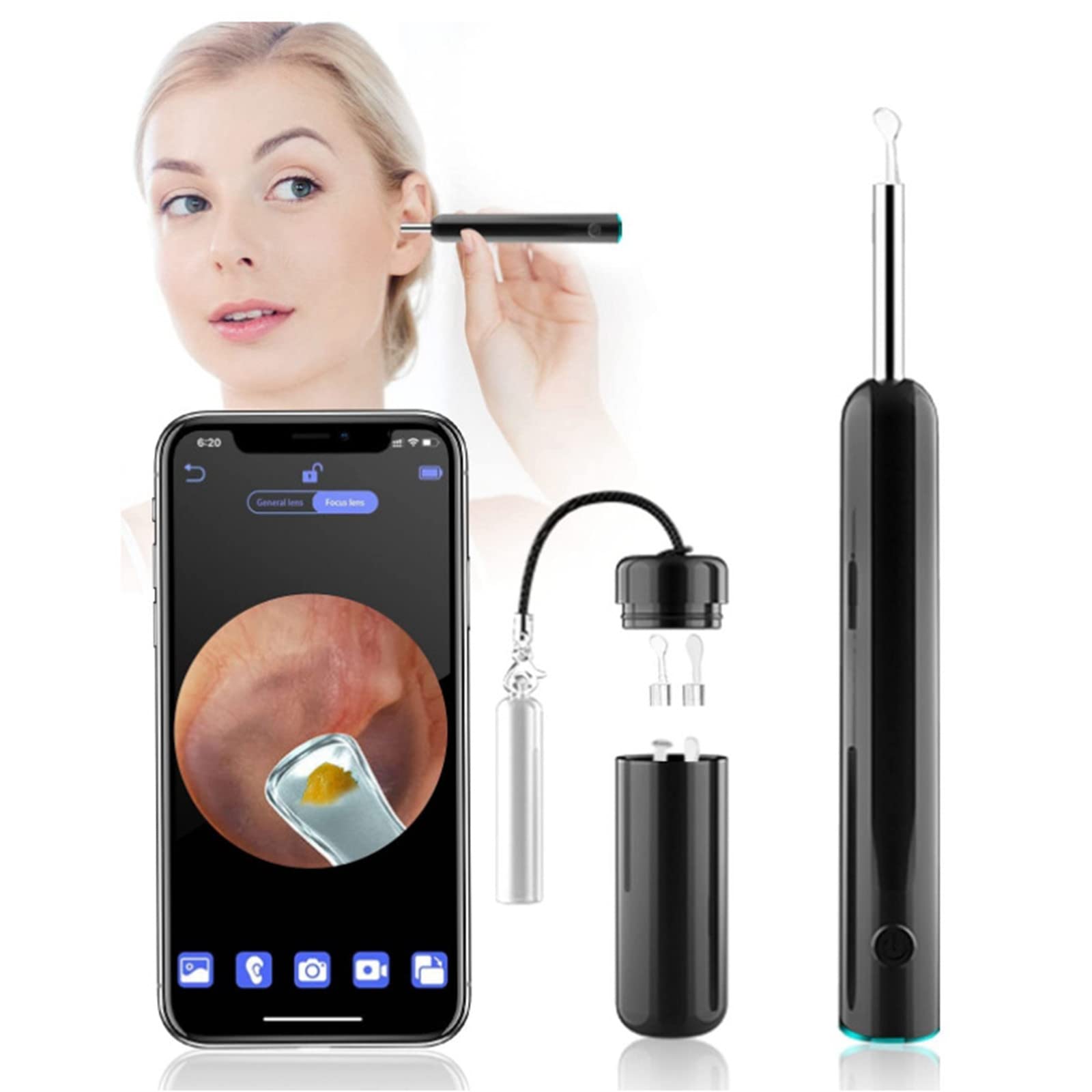 Ear Wax Removal Kit with Camera Otoscope & Light - Ear Cleaner Tool for iPhone, iPad, Android Phones - Safe Ear Hygiene for Kids & Adults at Home or Travel