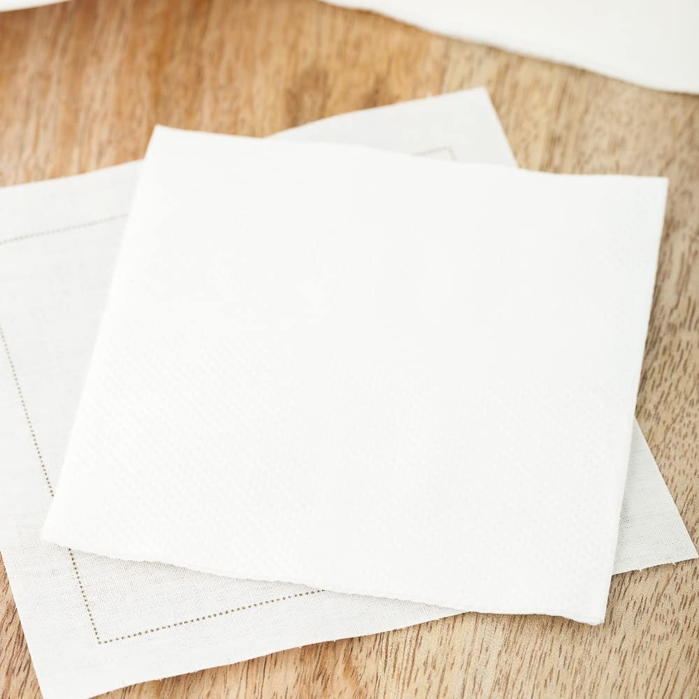Restaurantware Luxenap 7.87 Inch Cocktail Napkins - 4800 Disposable Beverage Napkins, 2-Ply Linen Feel White Paper Bar Napkins, Soft & Absorbent for Coffee, Tea, Snacks - Perfect for Bars, Restaurants, Catering & Home Entertaining