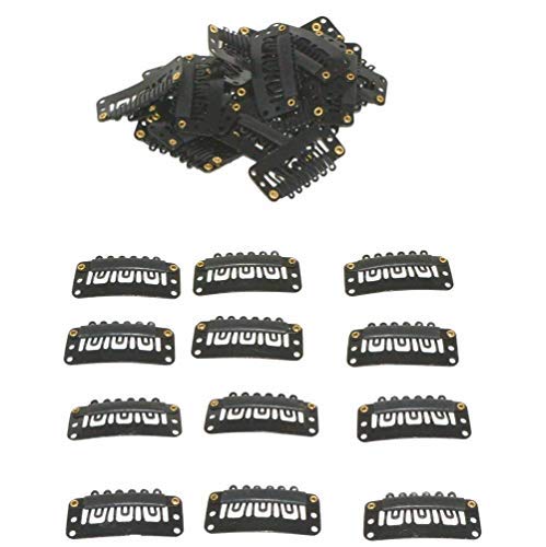 Ekan 24-Piece U-Shaped Metallic Snap Clips for Hair Extensions, Wigs & DIY Hairpieces - Black Rubber Snap Comb Wig Clips (20g) - Perfect for Secure Hair Styling, Cosplay & Salon Use