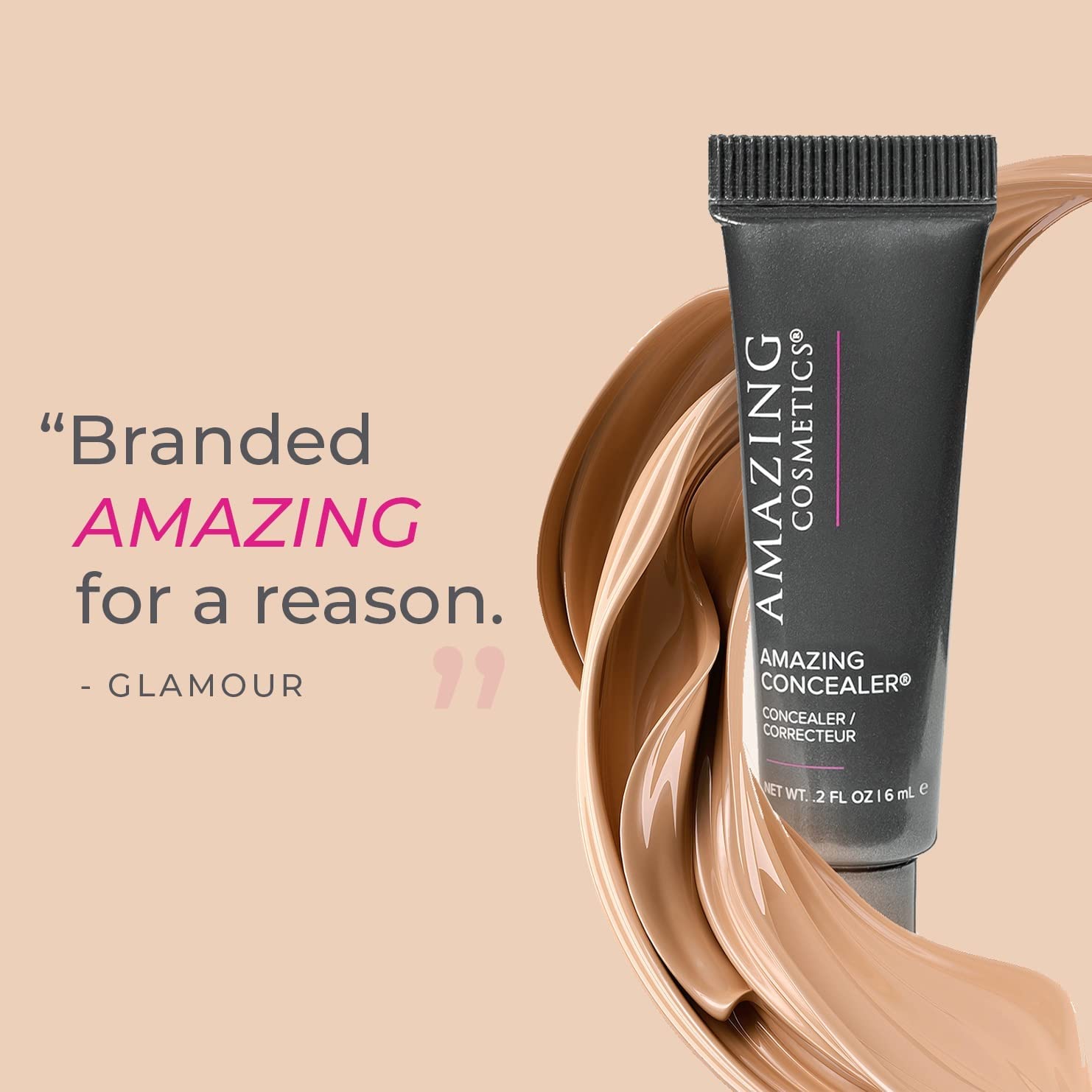 AMAZING COSMETICS Concealer in Dark Beige - 0.2 fl oz Full Coverage Liquid Concealer for Dark Circles & Blemishes - Perfect for Everyday Makeup & Professional Use