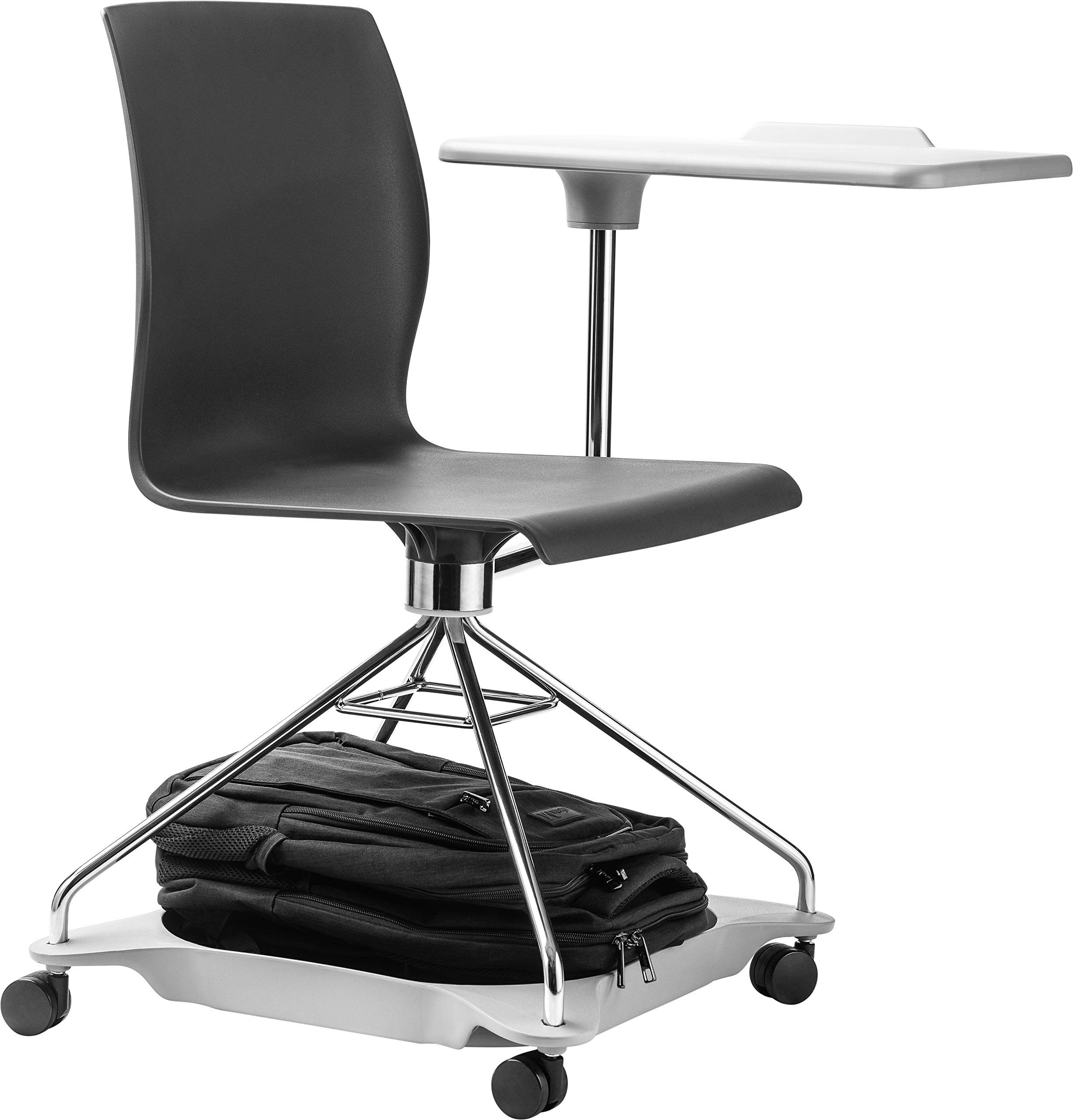 National Public Seating Mobile Chair with Tablet Arm & Storage - Black | Rolling Office Chair with Writing Surface & Storage Compartment | Perfect for Conference Rooms, Classrooms & Waiting Areas