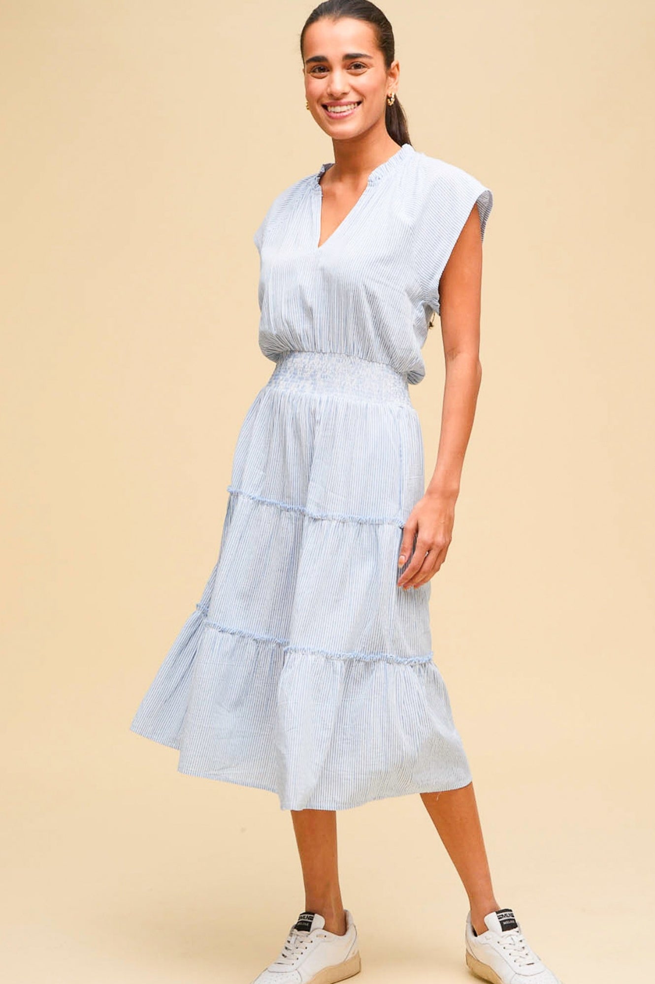 Riley Organic Cotton Dress - Striped Blue and White | Comfortable & Sustainable Women's Summer Dress for Casual Outings & Beach Vacations