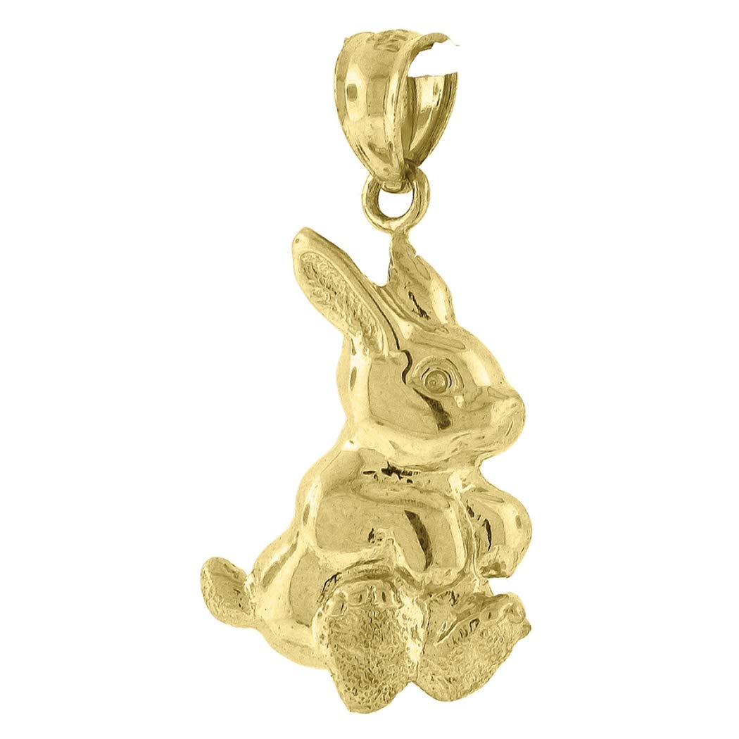 10K Yellow Gold Rabbit Charm Pendant Necklace for Women & Men - 23.3mm Height x 11.4mm Width - Unisex Animal Jewelry Gift for Birthday, Anniversary & Everyday Wear