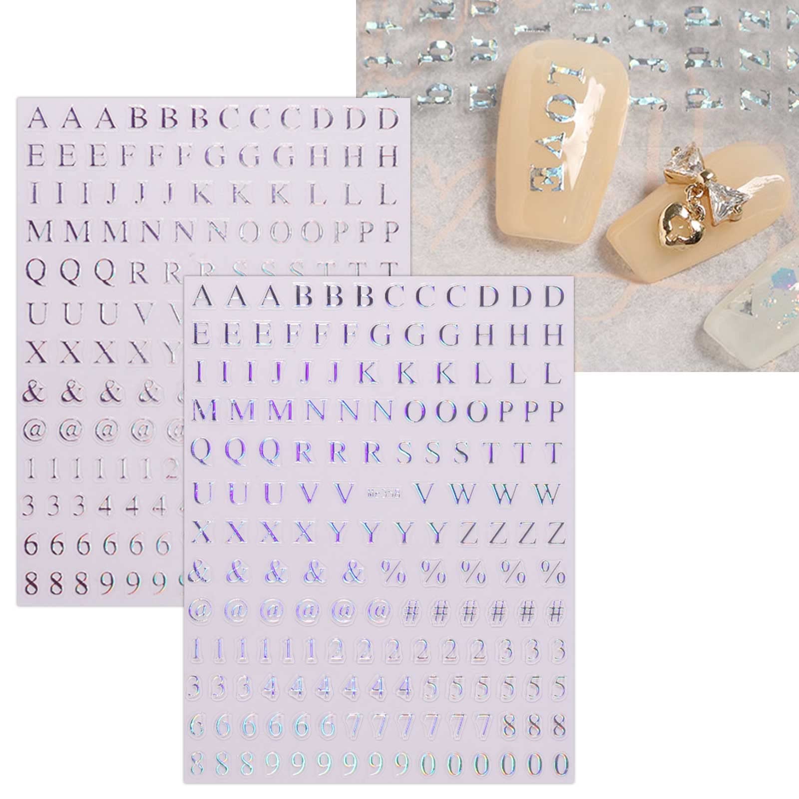 Colorful Number Letter Nail Stickers - 9 Sheets for DIY Nail Art Designs