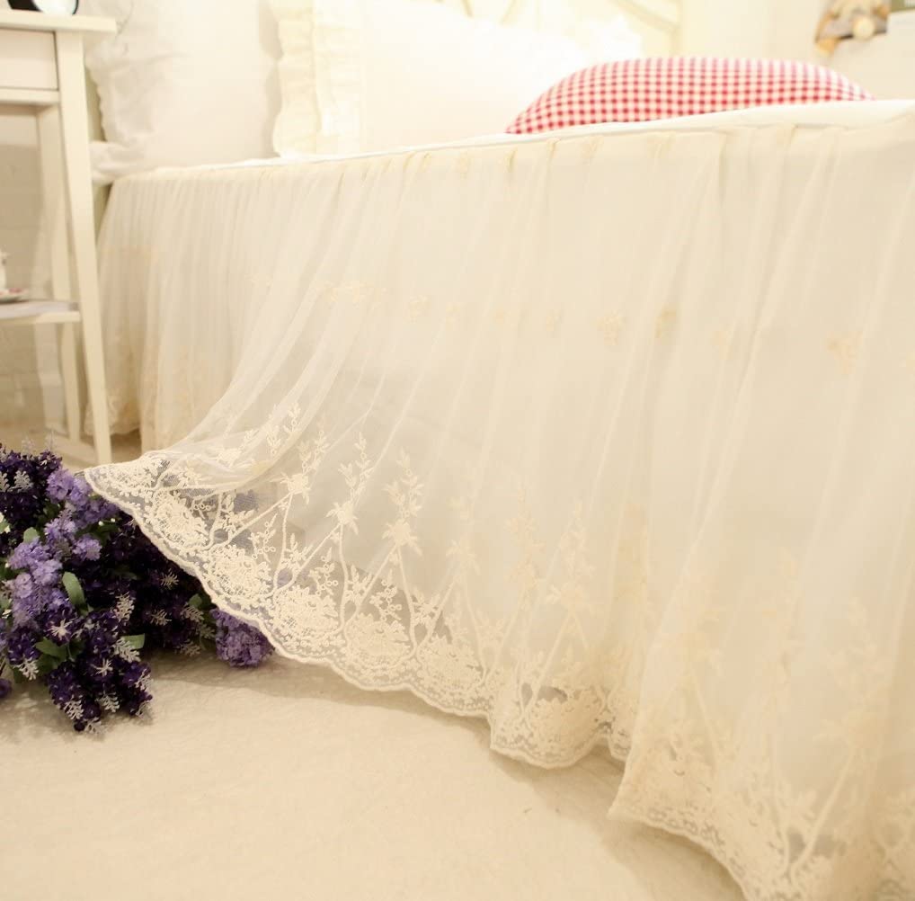 Brandream Romantic Lace Bed Skirt Set - 100% Cotton Korean Style Lace Trim Pillowcases & Bedding for Twin/Queen/King Size - Perfect for Girls' Bedroom, Wedding Decor & Vintage Home Decor
