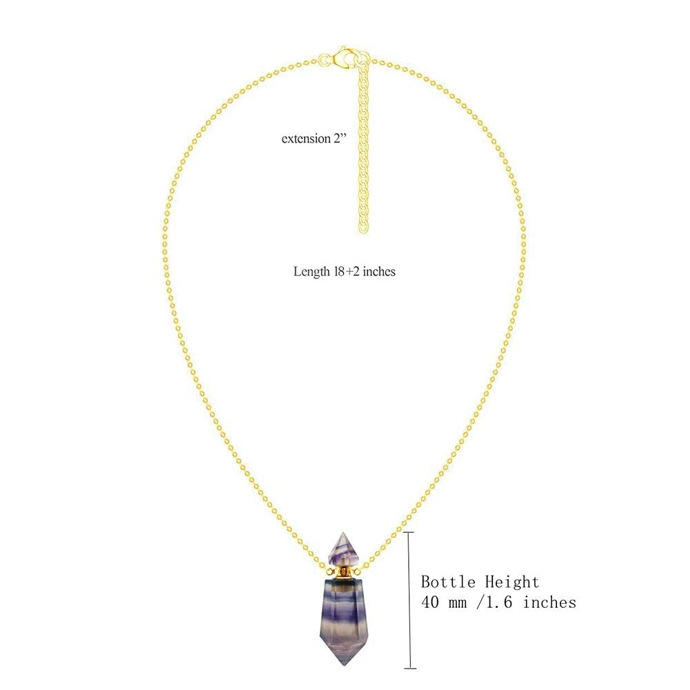 Ubrand Rainbow Fluorite Gemstone Perfume Bottle Pendant - Hexagonal Prism Essential Oil Diffuser Necklace with Pointed Crystal Vial (Gold) | Aromatherapy Jewelry for Meditation, Yoga & Spiritual Healing