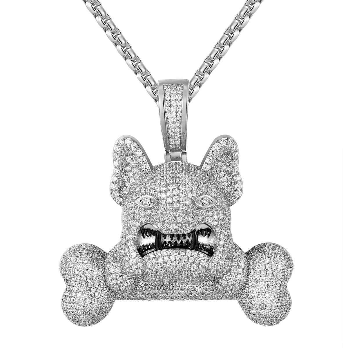 Men's French Bulldog Bone Icy Sterling Silver 3D Custom Pendant Necklace - Unique Dog Lover Gift for Birthdays & Anniversaries