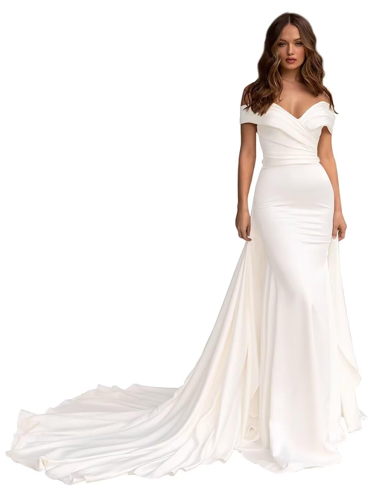 Elegant Satin Mermaid Wedding Dress with Train - Beach Bridal Gown for Bride & Prom | Perfect for Beach Weddings, Formal Events & Special Occasions