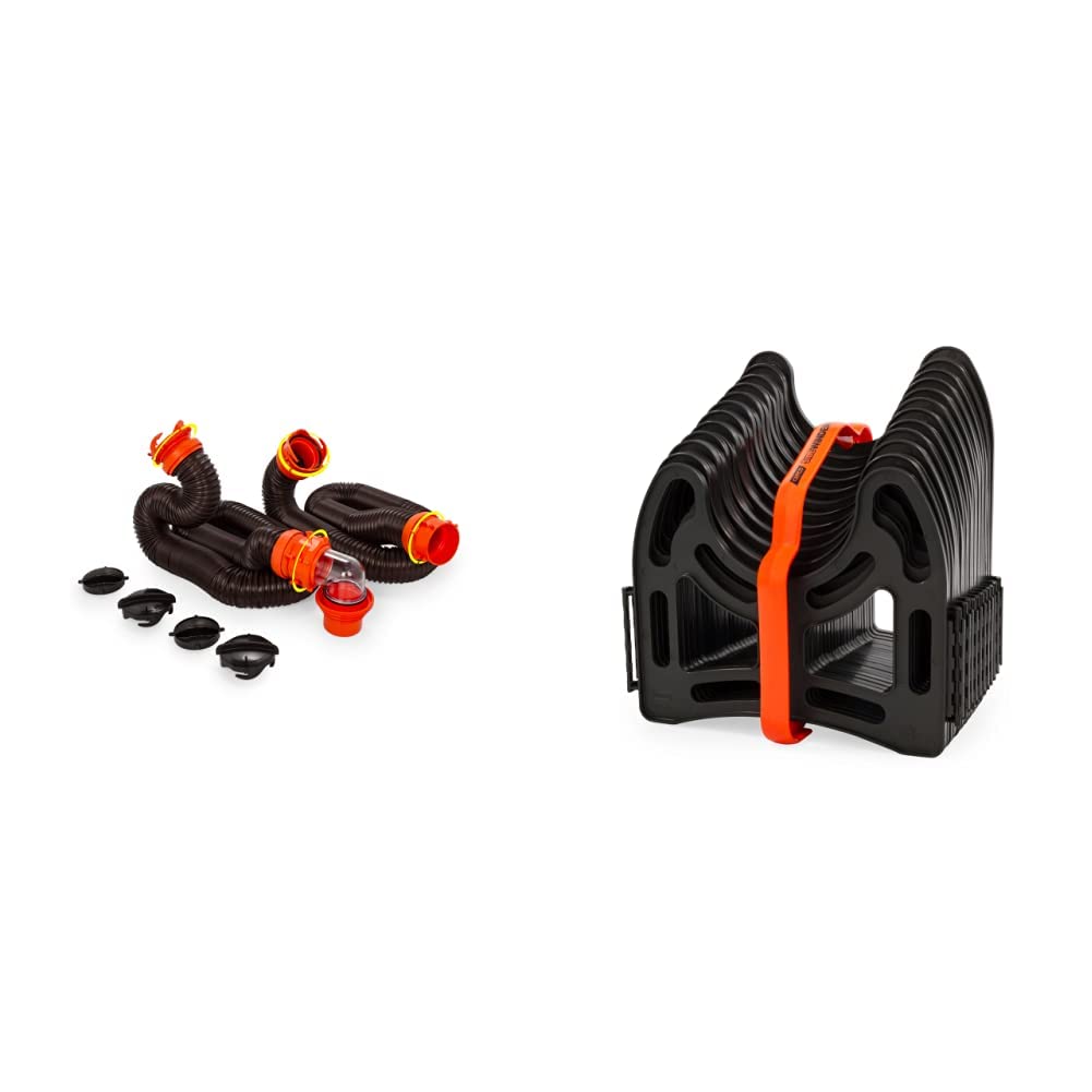Camco RhinoFLEX 20-Foot RV Sewer Hose Kit with Sidewinder 10-Ft Support - Heavy Duty Waste Water Drainage System for Campers & RVs - Perfect for RV Parks, Campgrounds & Outdoor Adventures
