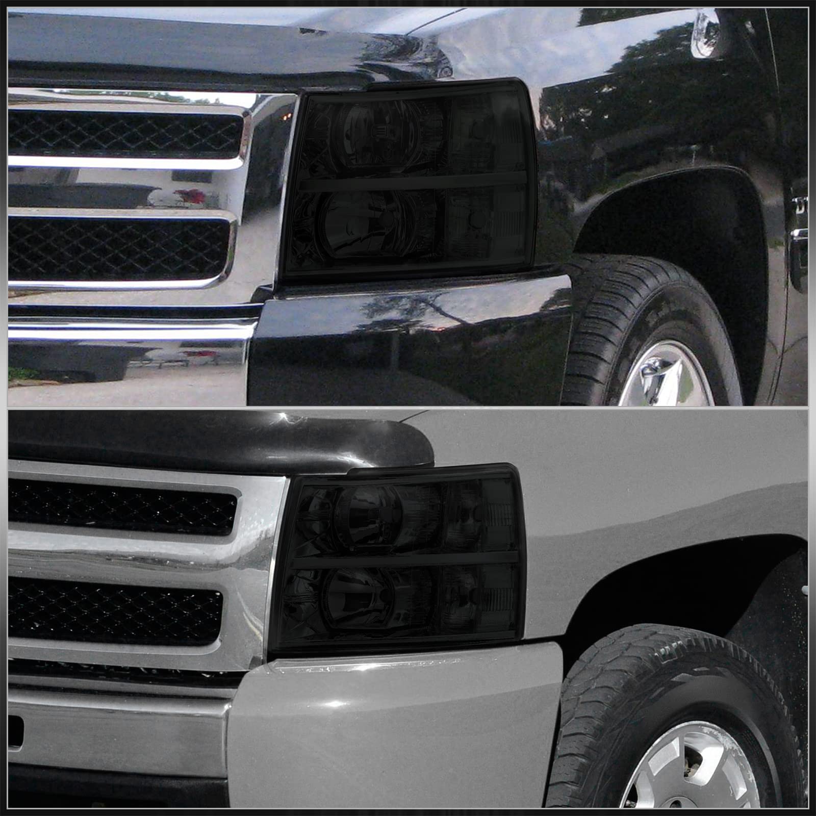 Smoked Lens Chrome Headlights for Chevy Silverado 2007-2014 - Bumper Lamps Set for Off-Road & Night Driving