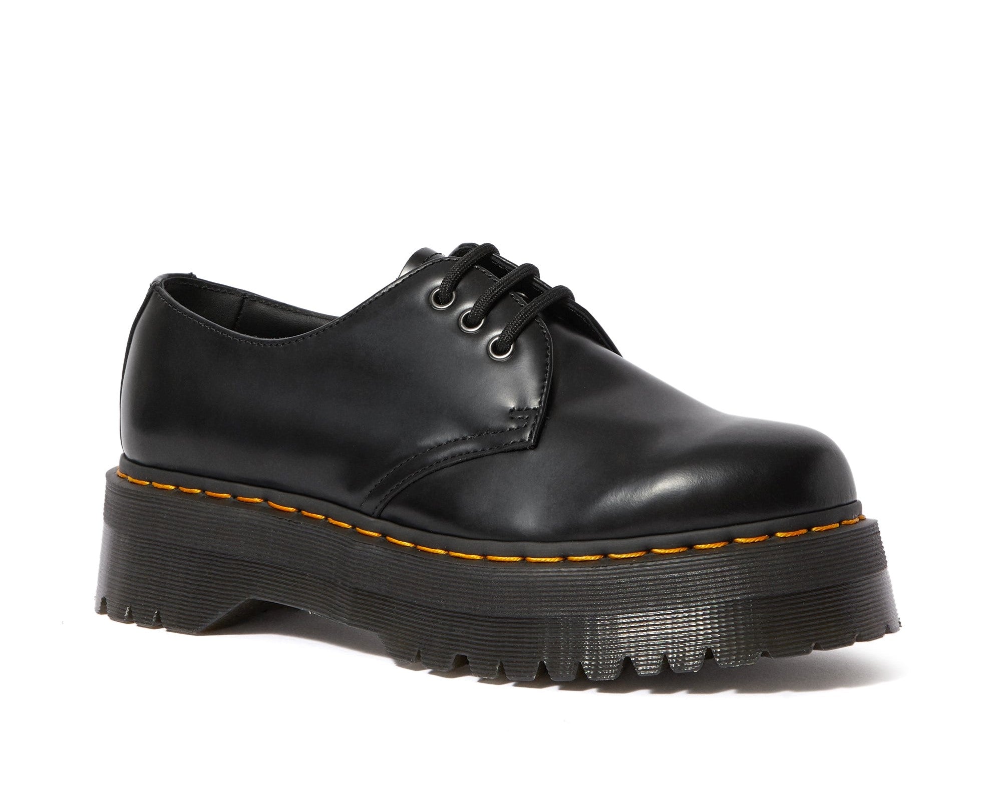 Dr. Martens 1461 Quad Smooth Leather Platform Shoes for Men & Women - Classic Black Oxford Style for Work, Casual & Fashion Outfits