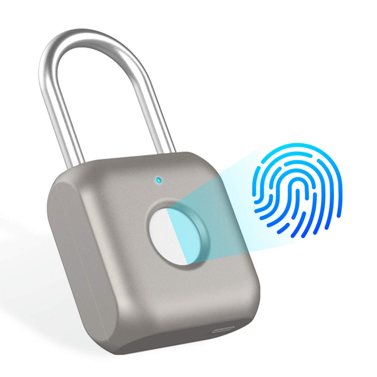 Fingerprint Padlock - Smart Touch Lock, Keyless Metal Anti-Theft Security for Gym, School Lockers, Backpacks, Suitcases & Travel Luggage - USB Rechargeable Portable Lock (Grey) - Ideal for Travel, Gym, Office & Home Security
