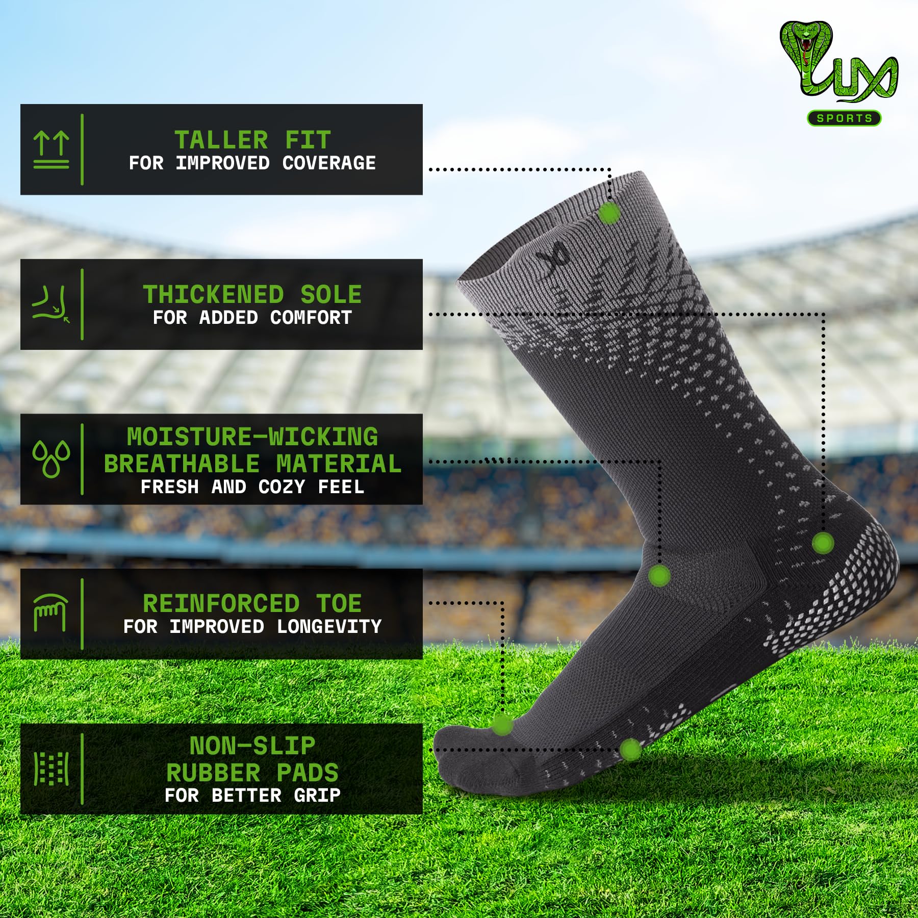 LUX Sports ProCleat Performance Grip Socks with GripArray™ - Athletic Grip Socks for Men & Women - Ideal for Soccer, Basketball & Indoor Sports