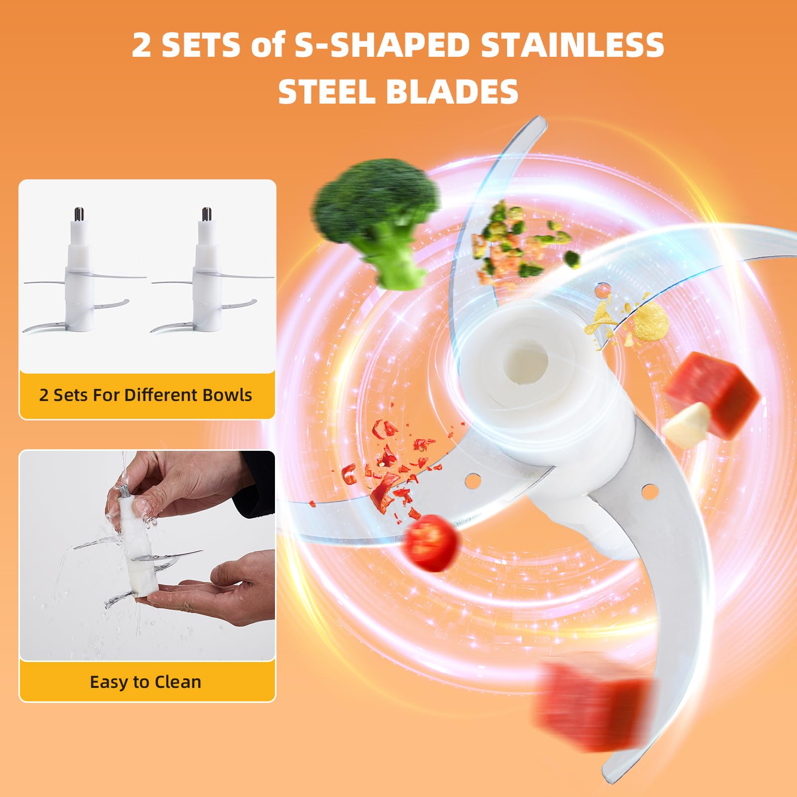 500W Electric Food Processor & Meat Grinder - 2 Stainless Steel Bowls (8 Cup Each) & Dual Blades - Perfect for Chopping Meat, Vegetables, Fruits, Nuts & Making Baby Food - Ideal for Home Kitchen, Meal Prep & Healthy Cooking