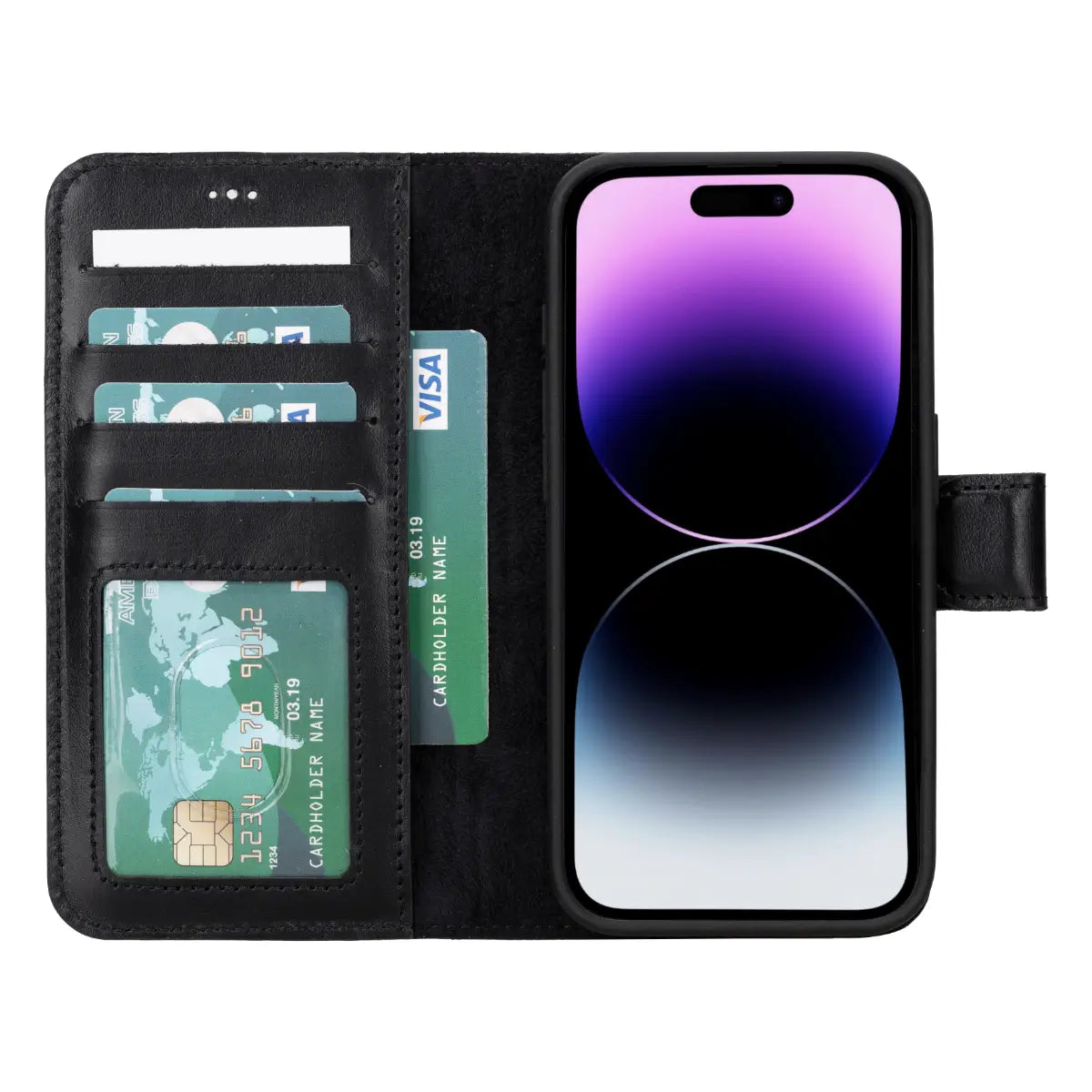 Premium Black Leather Wallet Case for iPhone 15 Pro - Slim RFID Blocking Phone Cover with Card Slots | Perfect for Everyday Use, Travel & Business Meetings