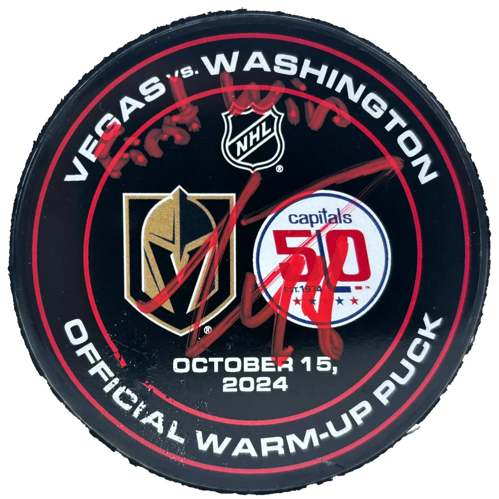 Logan Thompson Autographed Washington Capitals Game-Used Puck - First NHL Win Debut - Collectible Hockey Memorabilia for Fans & Sports Enthusiasts - Perfect for Display, Gifts, and Sports Collections