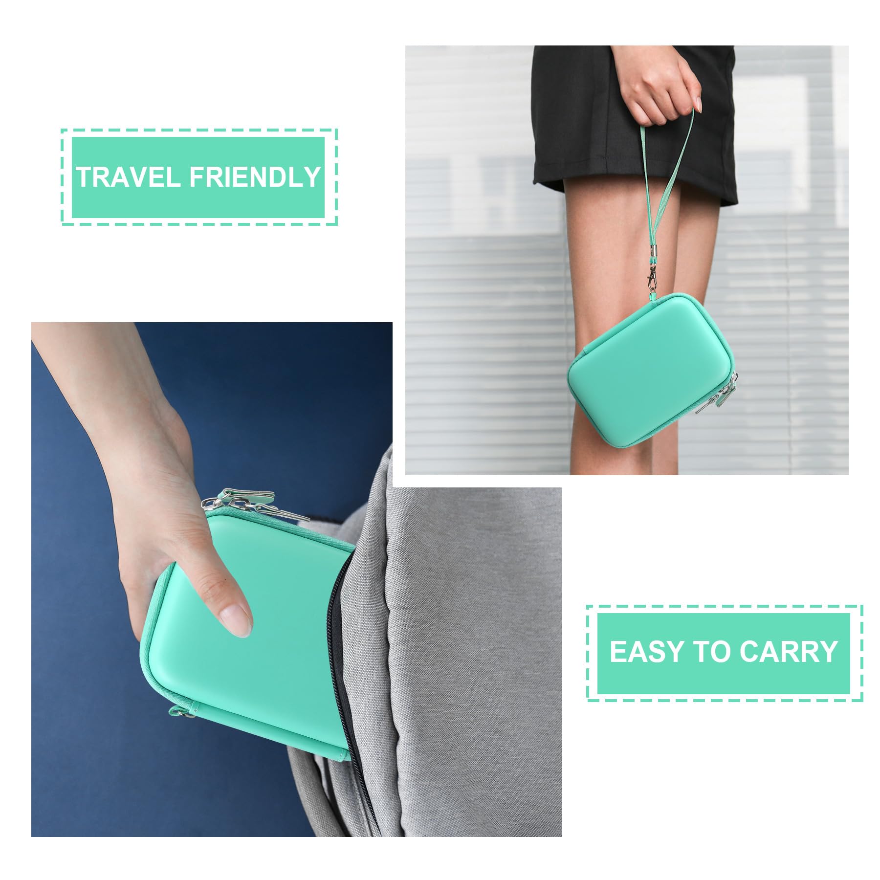 Supmay Hard Protective Case for Memoking T02 Mini Thermal Sticker Printer - Portable Storage Organizer with Mesh Pocket for Printer, Sticker Paper & USB Cable (Green) - Perfect for Home, Office & Crafting Use