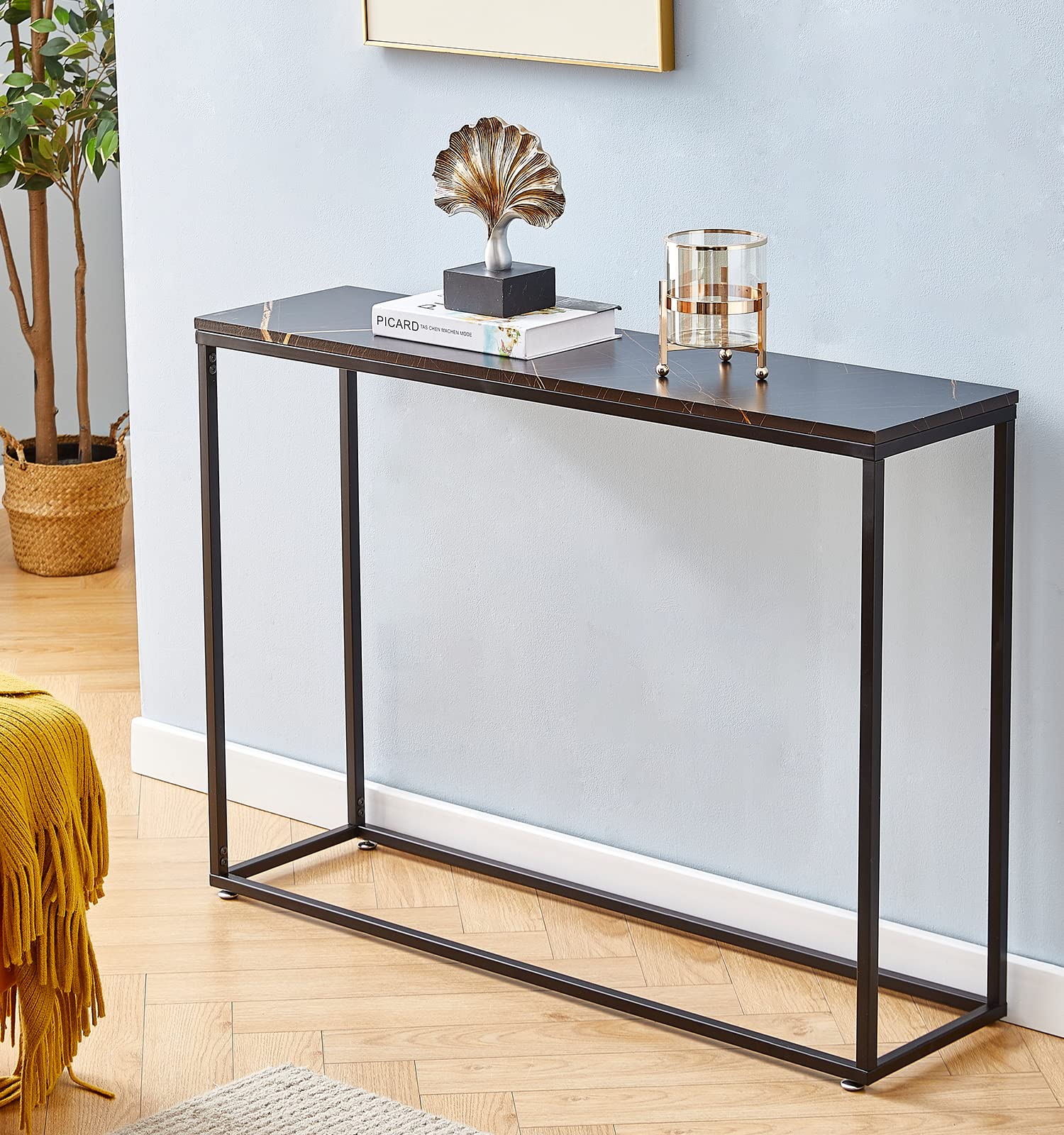 Vasitelan Modern Console Table with Metal Frame - Entryway Table, Sofa Table, Living Room Table, Hallway Table, Foyer Table - Perfect for Home Decor Behind Couch or Entryway Organization (Style 1)