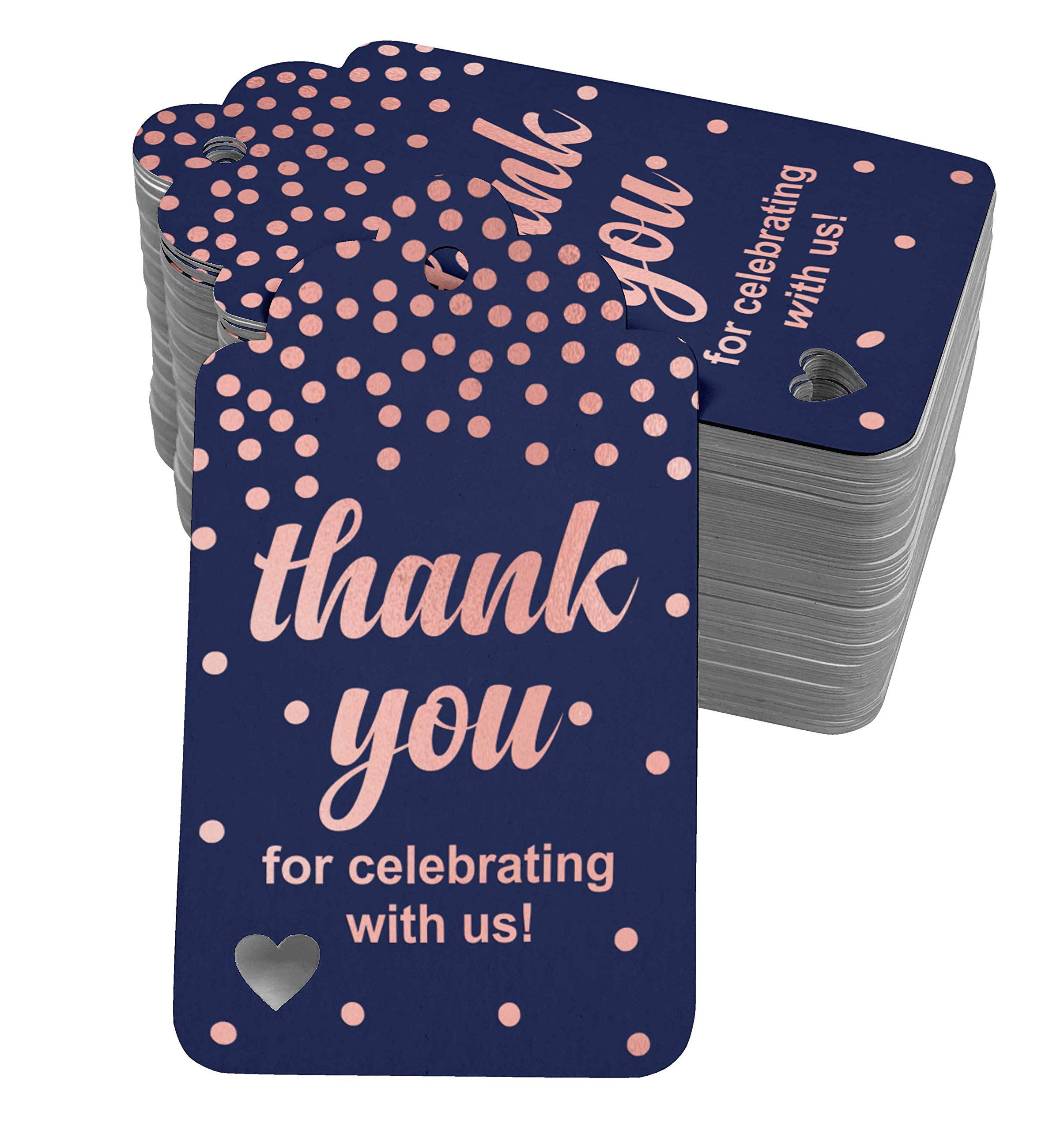 50pcs Real Rose Gold Foil Thank You Tags for Bridal Shower, Baby Shower, Wedding, Birthday & Retirement Parties - Elegant Favor Hang Paper Tags for Special Occasions & Celebrations