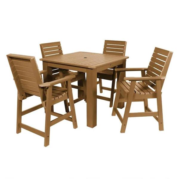 Weatherly 5-Piece Square Counter Height Outdoor Dining Set - Patio Bistro Table and Chairs for Backyard, Garden, Deck or Poolside Dining