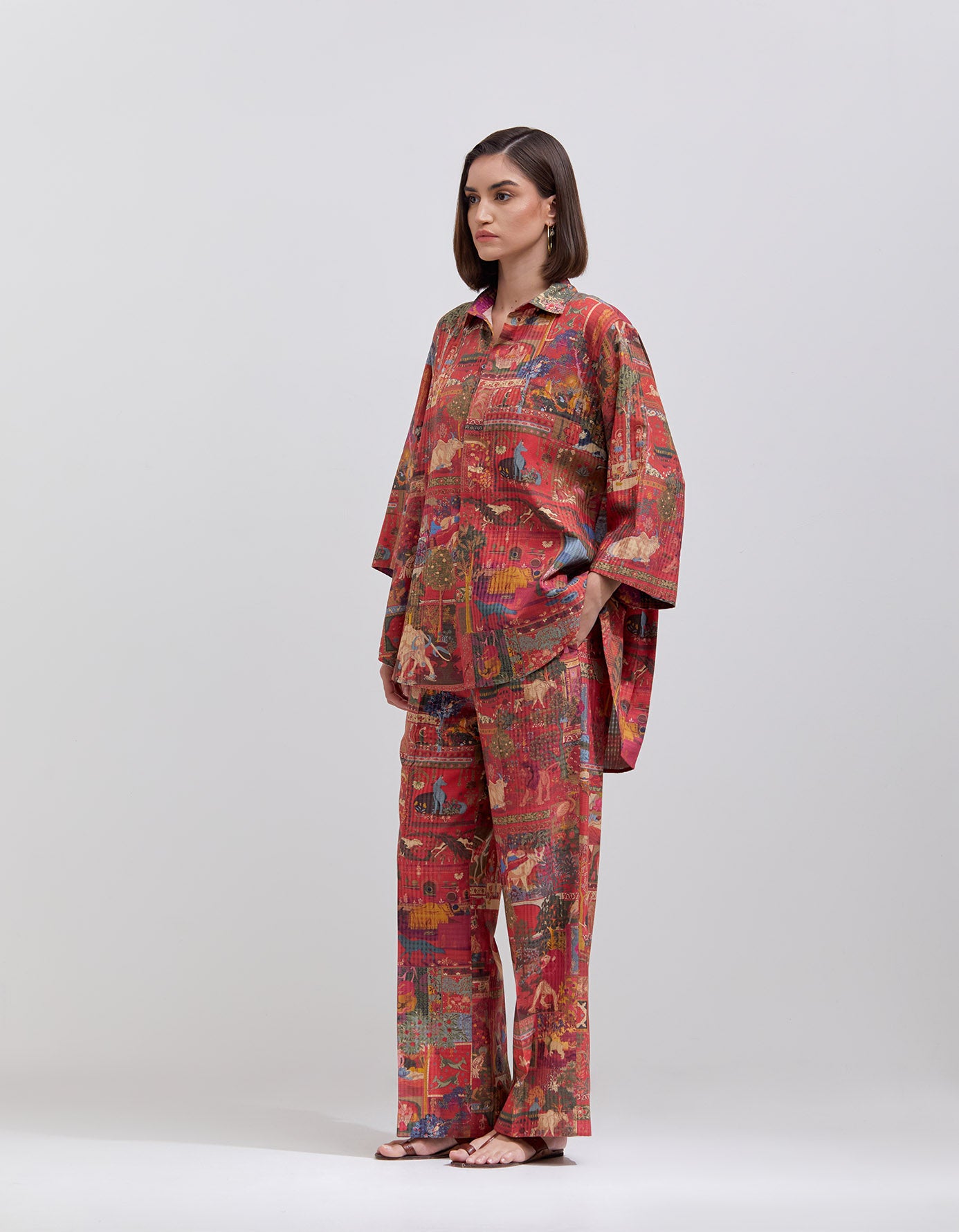Chandrika Women's Cotton Silk Checkered Trousers in Crimson - Elegant and Comfortable for Casual Wear, Office, and Travel