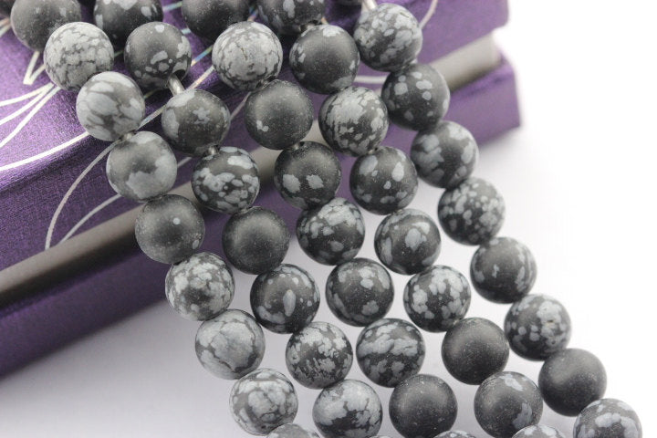 2.0mm Large Hole Snowflake Obsidian Matte Round Beads - 8mm, 10mm, 15.5mm Strands for Jewelry Making, DIY Crafts & Spiritual Healing