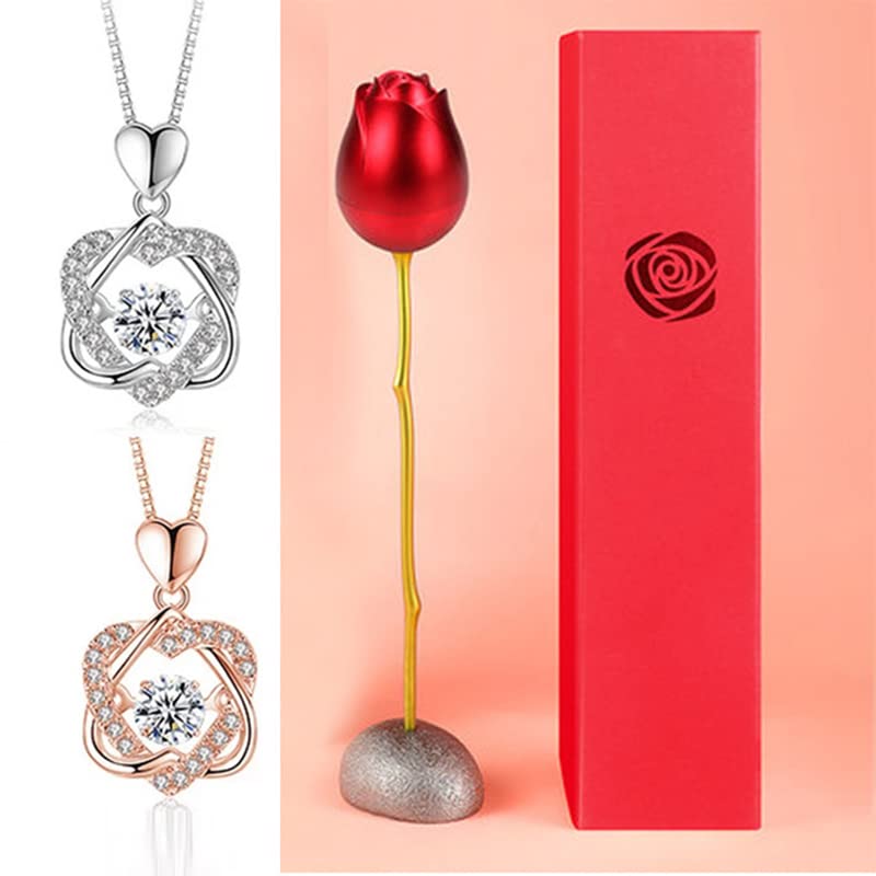 Artificial Metal Rose Flower with Creative Love Jewelry Gift Box - Elegant Kraft Paper Display Box for Earrings, Necklace, Bracelet, Pendant & Engagement Rings - Perfect for Weddings, Anniversaries & Romantic Gift Giving