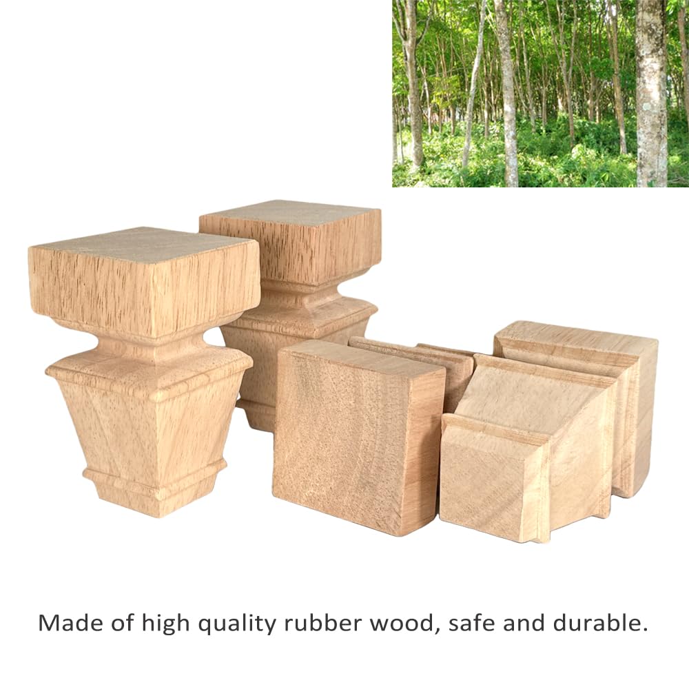 10cm Solid Wood Furniture Legs with Mounting Plates & Screws - Set of 4 Unfinished European Style Replacement Feet for Sofa, Cabinet, Ottoman, TV Stand - Perfect for Home DIY Projects & Furniture Upgrades (4 inch) - Ideal for Living Room, Bedroom & Office Decor