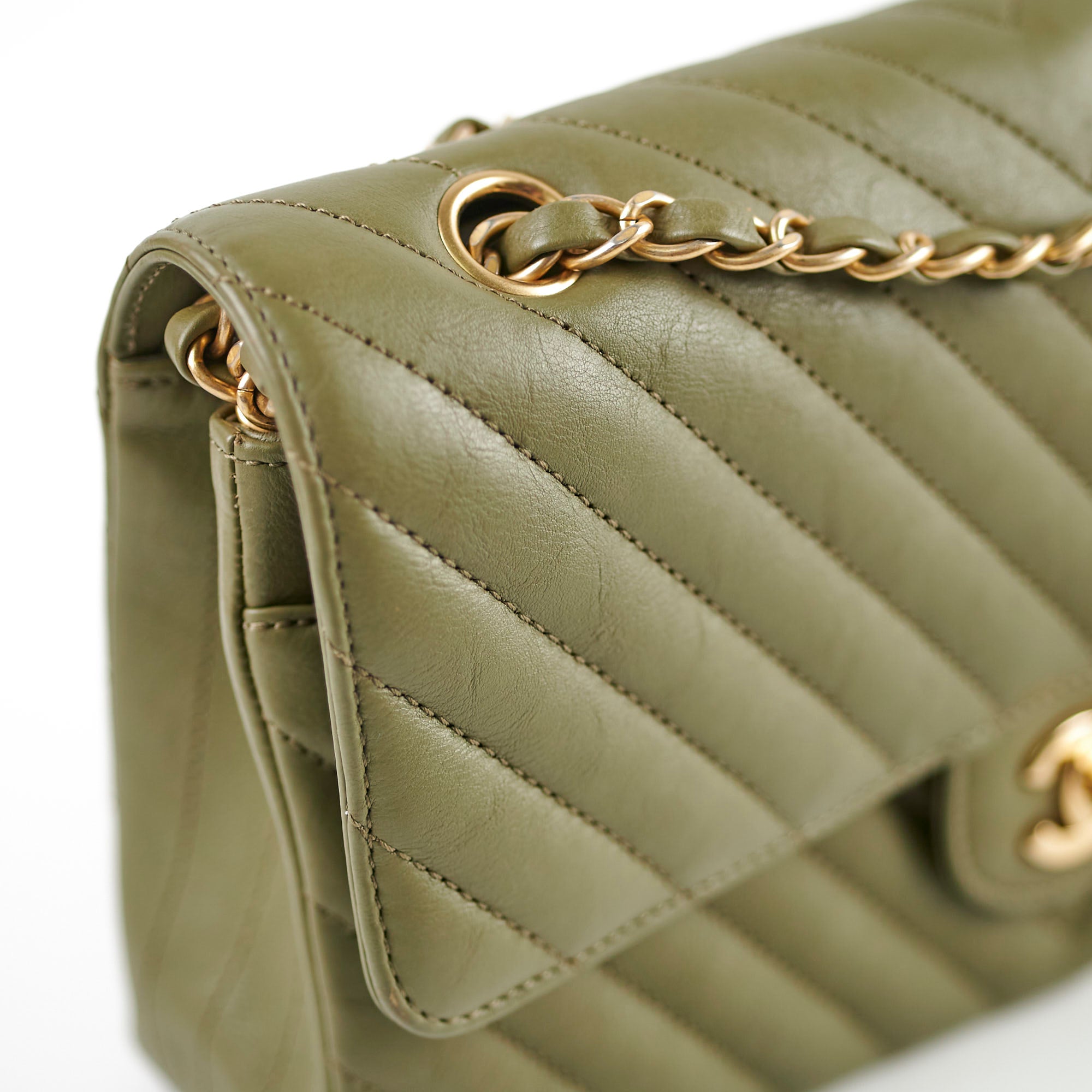 Chanel Chevron M/L Classic Flap Bag in Khaki - Luxury Designer Handbag for Women | Perfect for Work, Evening Events & Special Occasions