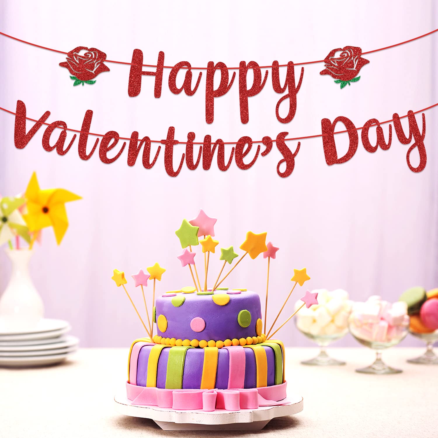 Red Glitter Happy Valentine's Day Banner - Be My Valentine/Be Mine Decor for Wedding Anniversary & Romantic Party - Perfect for Home, Office, and Valentine's Day Celebrations