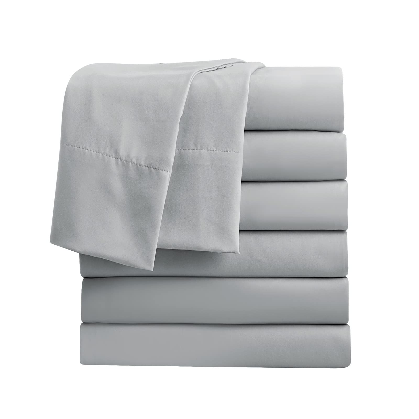 FreshCulture King Size Flat Sheet Set - 6 Pack Soft Microfiber Bed Sheets for Home, Hotel & Salon Use - Breathable Wrinkle-Resistant Bulk Bedding - Light Grey - Perfect for Guest Rooms & Spas