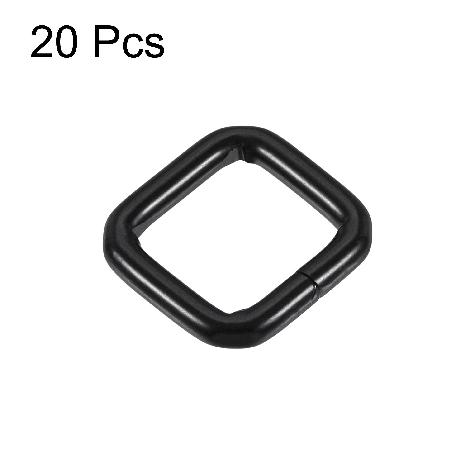 uxcell 16x16mm Metal Rectangle Ring Buckles - 20pcs Black Hardware for DIY Bags, Belts & Crafts | Perfect for Leatherworking, Backpack Straps & Fashion Accessories