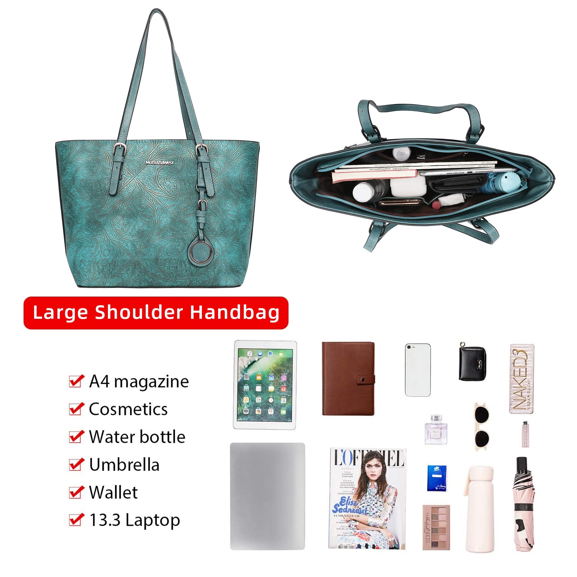 Montana West Women's Large Tote Bag & Handbag 2-Piece Set - Embossed Leather Purse Collection for Work, Travel & Daily Use