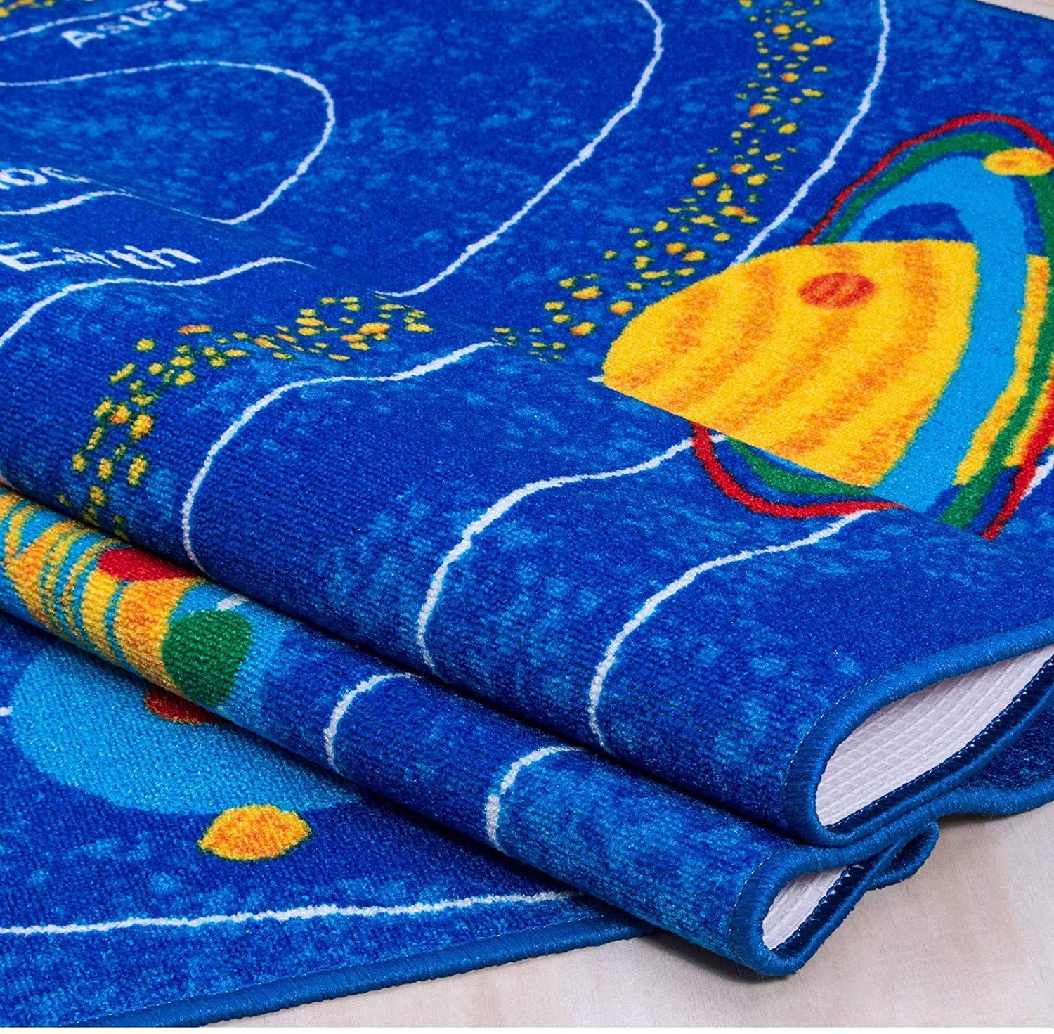Champion Rugs Galaxy Floor Mat - Solar System Planets Design (Pluto, Jupiter, Mars, Venus) - 8x10 Feet Blue Science Fiction Area Rug for Living Room, Dining Room & Bedroom - Perfect for Space Themed Decor, Kids Room or Astronomy Enthusiasts