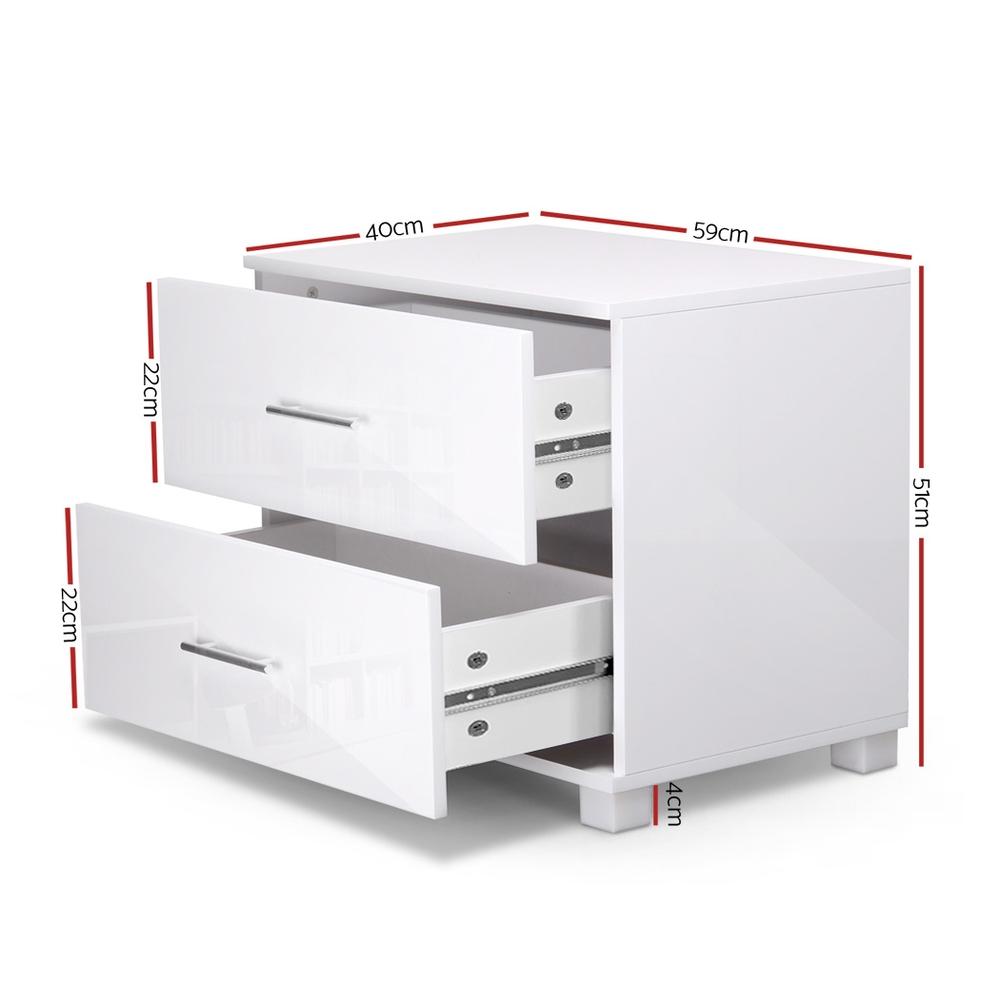 Modern White High Gloss Bedside Table with 2 Drawers - Nightstand for Bedroom, Living Room, or Office - Compact Storage Furniture with Smooth Finish
