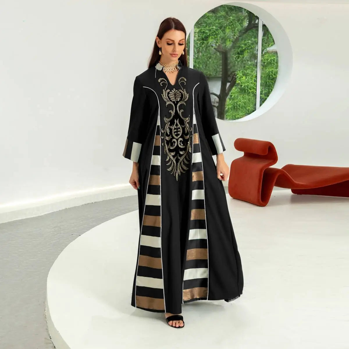 Elegant Eid Dress for Women - Sparkling Sequins & Embroidery Kaftan Caftan - Perfect for Eid Celebrations, Parties, and Special Occasions