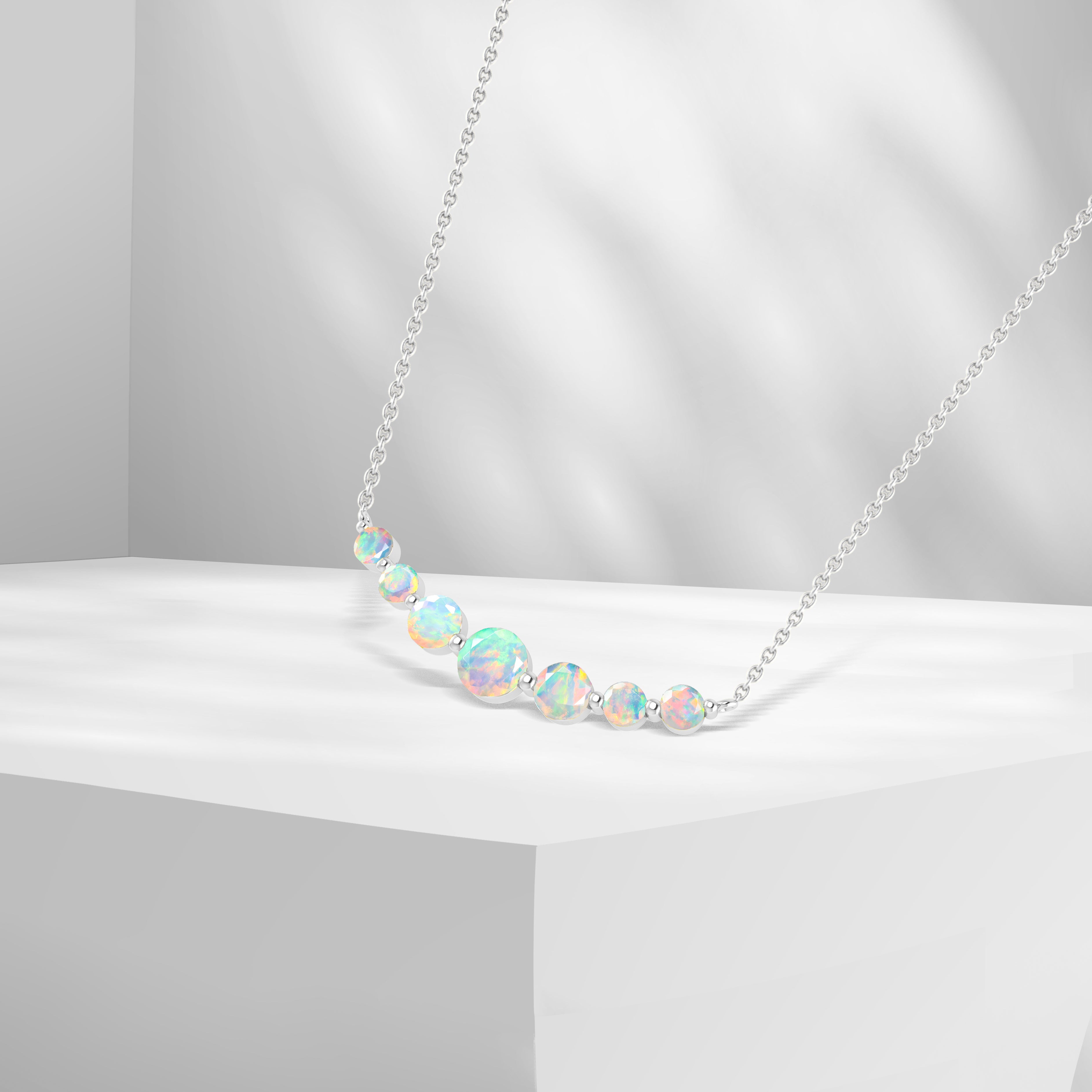 Exquisite Round Fire Opal Bar Pendant Necklace for Women | Genuine Opal Jewelry Gift for Her | Perfect for Date Nights, Anniversaries & Special Occasions