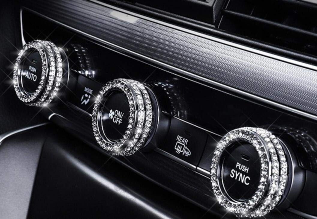 2018-2022 Honda Accord AC Knob Covers - Crystal Rhinestone Decals for Manual Rotary Air Conditioner Controls (3-Pack, Silver) | Car Interior Accessories & Dashboard Decor Upgrade