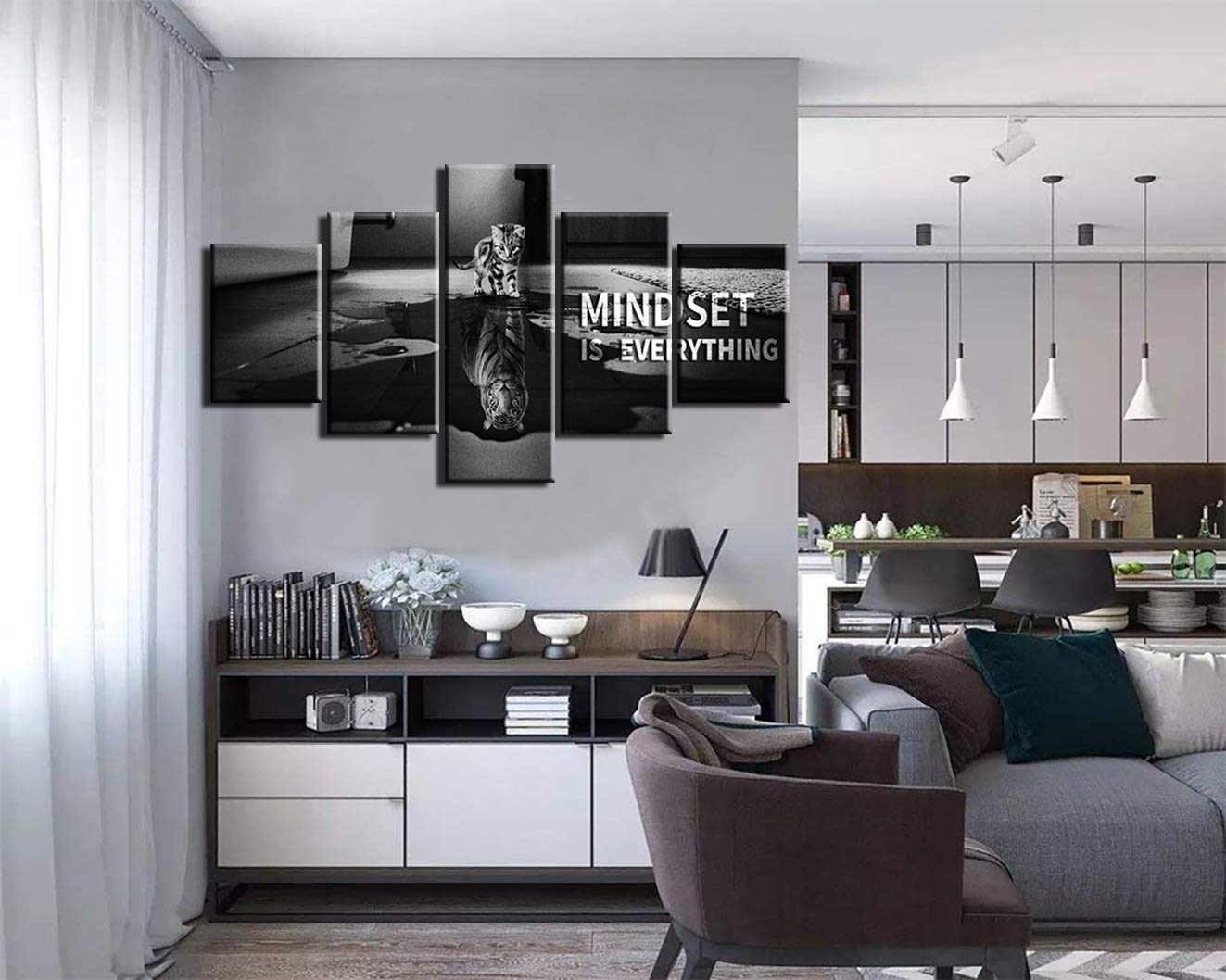 YOUHONG 5-Piece Mindset Is Everything Wall Art Set - Inspirational Motivational Posters with Positive Quotes for Home & Office Decor (70''W x 40''H) - Perfect for Living Room, Bedroom, or Workspace