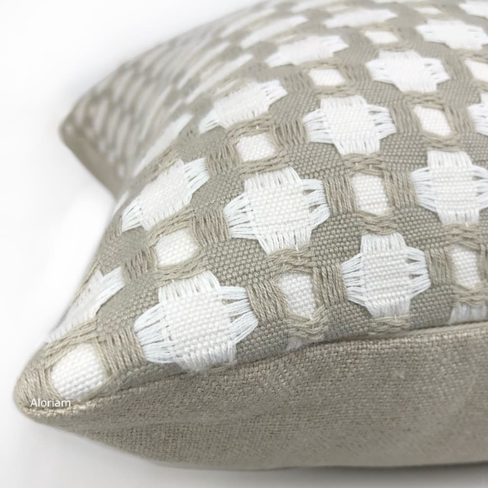 F Schumacher Betwixt Stone White Geometric Check Pillow Cover - Stylish Home Decor for Living Room, Bedroom & Sofa