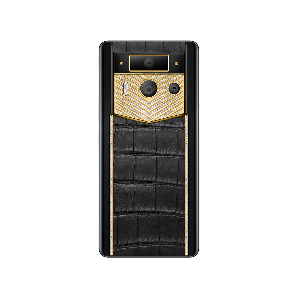 METAVERTU 2 Luxury Gold V-Shaped Diamond-Encrusted Alligator Skin Web3 AI Smartphone - Black | Premium Crypto Phone for Business Executives & Tech Enthusiasts
