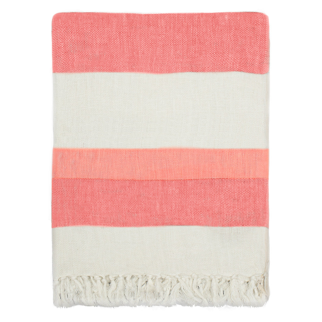 Coral Multi-Stripe Linen Throw Blanket - Soft Lightweight Decorative Couch Cover for Living Room, Bed, Sofa - Perfect for Home Decor, Cozy Nights & Seasonal Styling