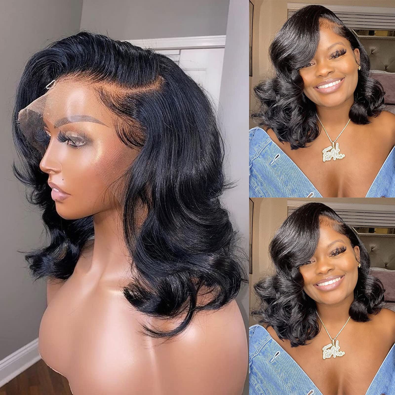 13x6 Body Wave Short Bob Wig - 150% Density Glueless Lace Front Human Hair Wig | Pre-Plucked Bleached Knots, Remy Brazilian Hair for Black Women | Perfect for Daily Wear, Parties & Special Events