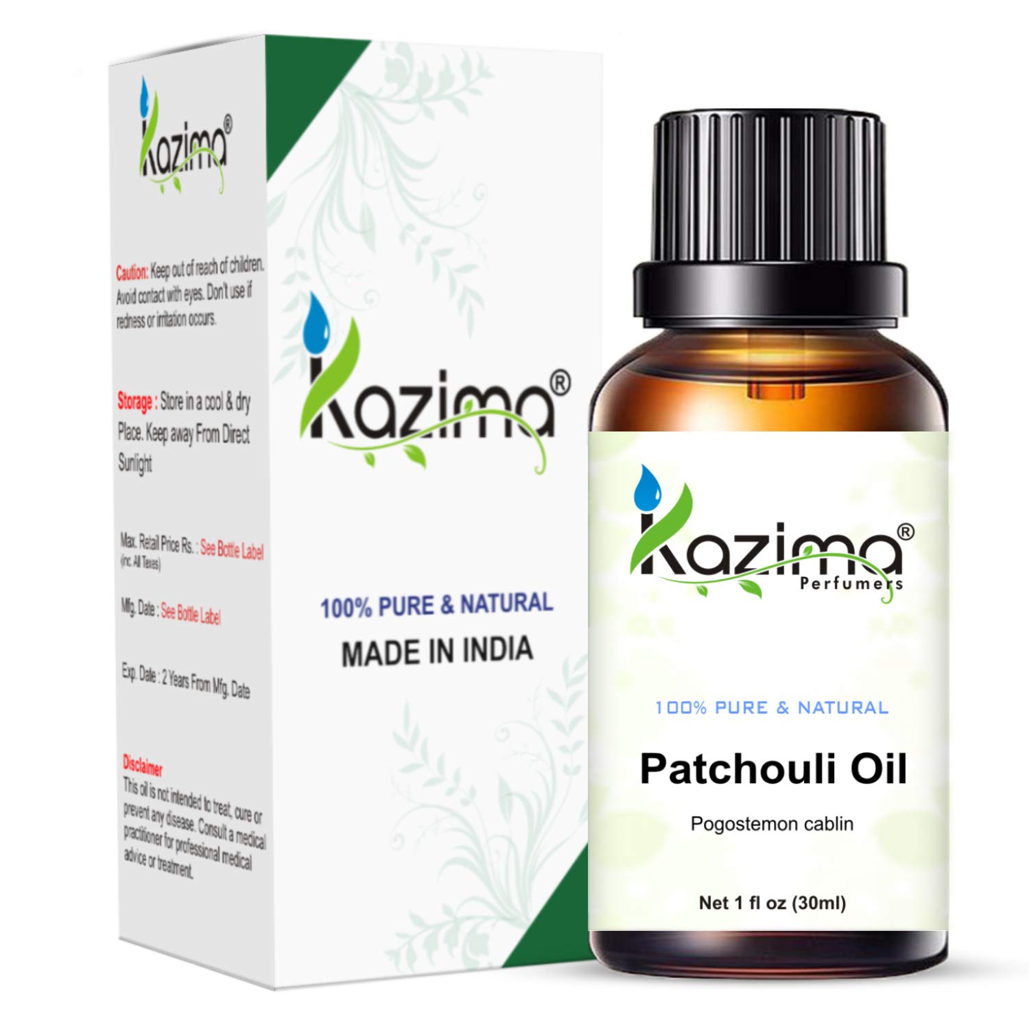 KAZIMA 100% Pure Patchouli Essential Oil - Undiluted Natural Aromatherapy Oil for Skin Care, Hair Growth & Relaxation (30ml) - Perfect for Massage, Diffuser & DIY Beauty Products