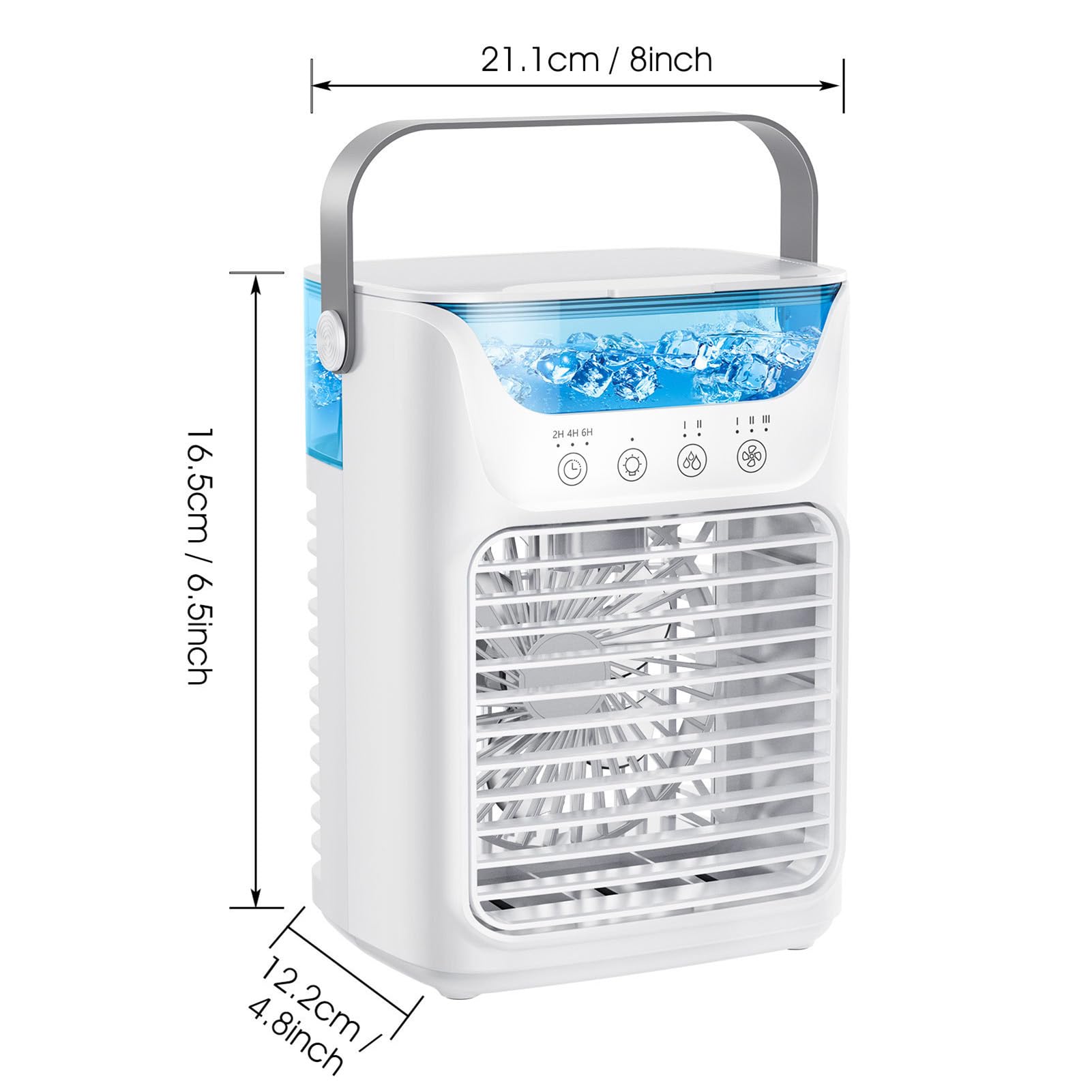 4-in-1 Portable Air Conditioner Fan with 700ML Evaporative Cooling, Touchscreen Control, 3 Speeds & Humidifier - 7 Color LED Lights, 2-6 Hour Timer - Perfect for Bedroom, Office, and Small Spaces Cooling