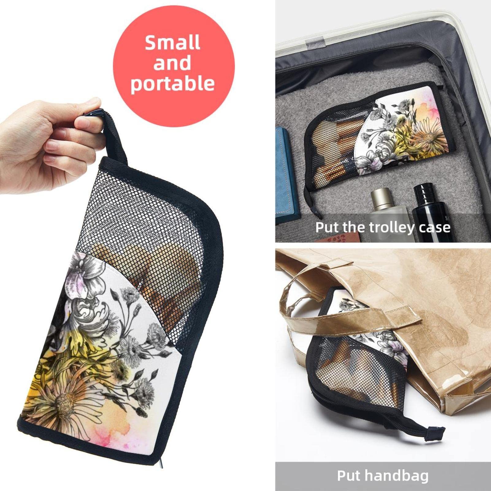 Waterproof Makeup Brush Organizer Bag with 12 Slots - Floral Skull Design Portable Cosmetic Brush Holder Case for Travel, Home & Professional Makeup Artists