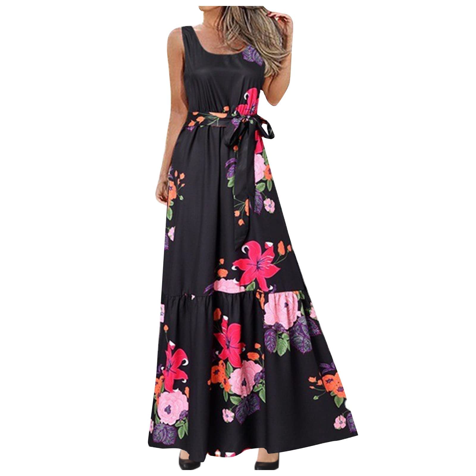 Women's Summer Dresses 2023 - Sleeveless Round Neck Knee-Length Tank Dress | Casual Beachwear, Vacation Outfits & Summer Party Wear