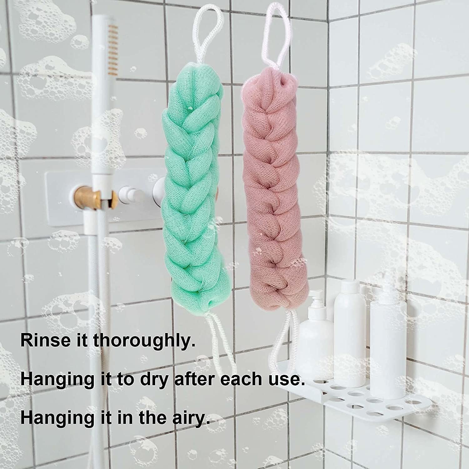 2-Pack Exfoliating Mesh Shower Loofah Puff - Long Lasting Bath & Body Scrubber for Deep Cleansing | Perfect for Sensitive Skin & Spa Day Self-Care Routine