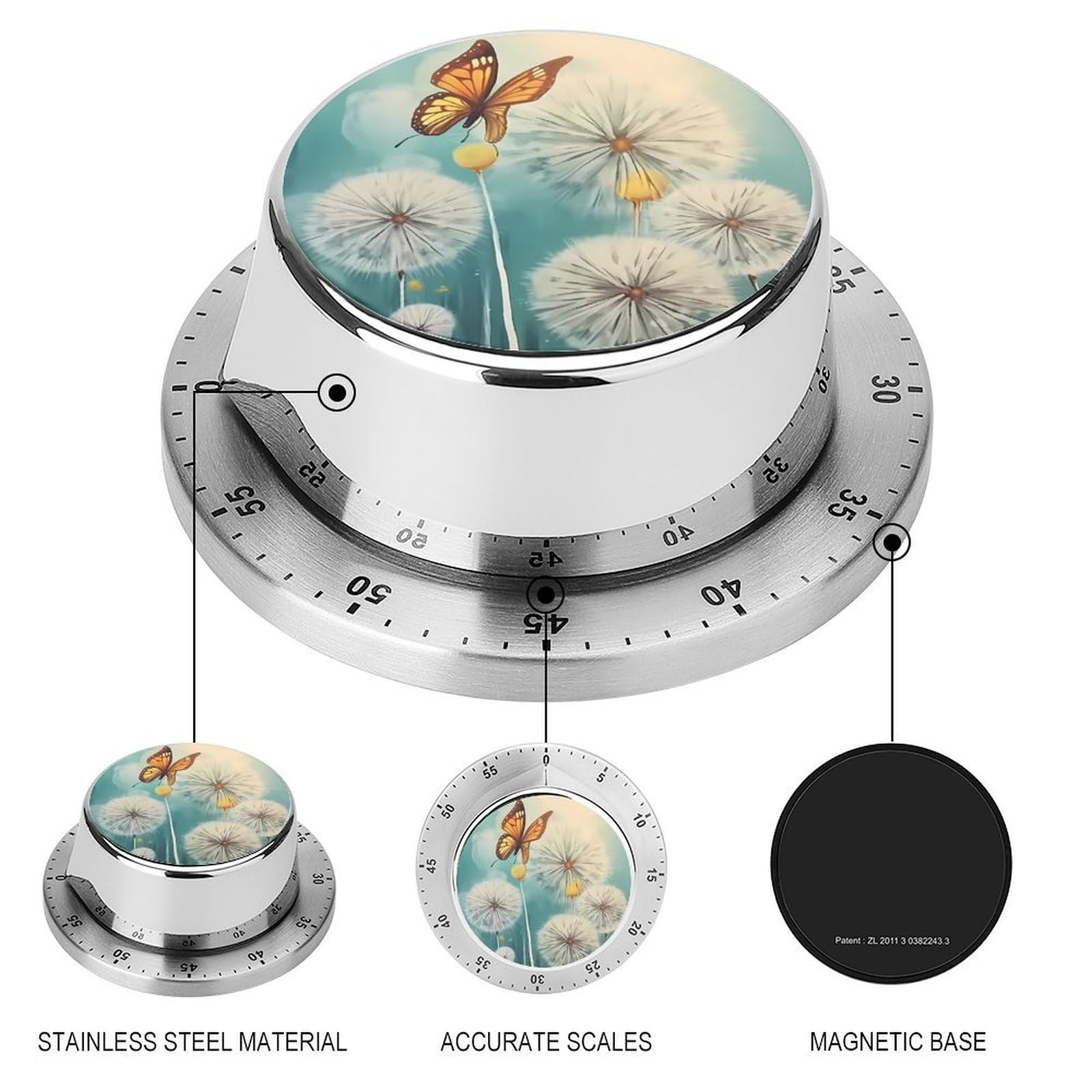 60 Minute Mechanical Timer for Kids & Adults - Dandelion Butterfly Design Kitchen Timer for Time Management, Learning, Cooking & Workouts | Perfect for Classrooms, Home & Office Use